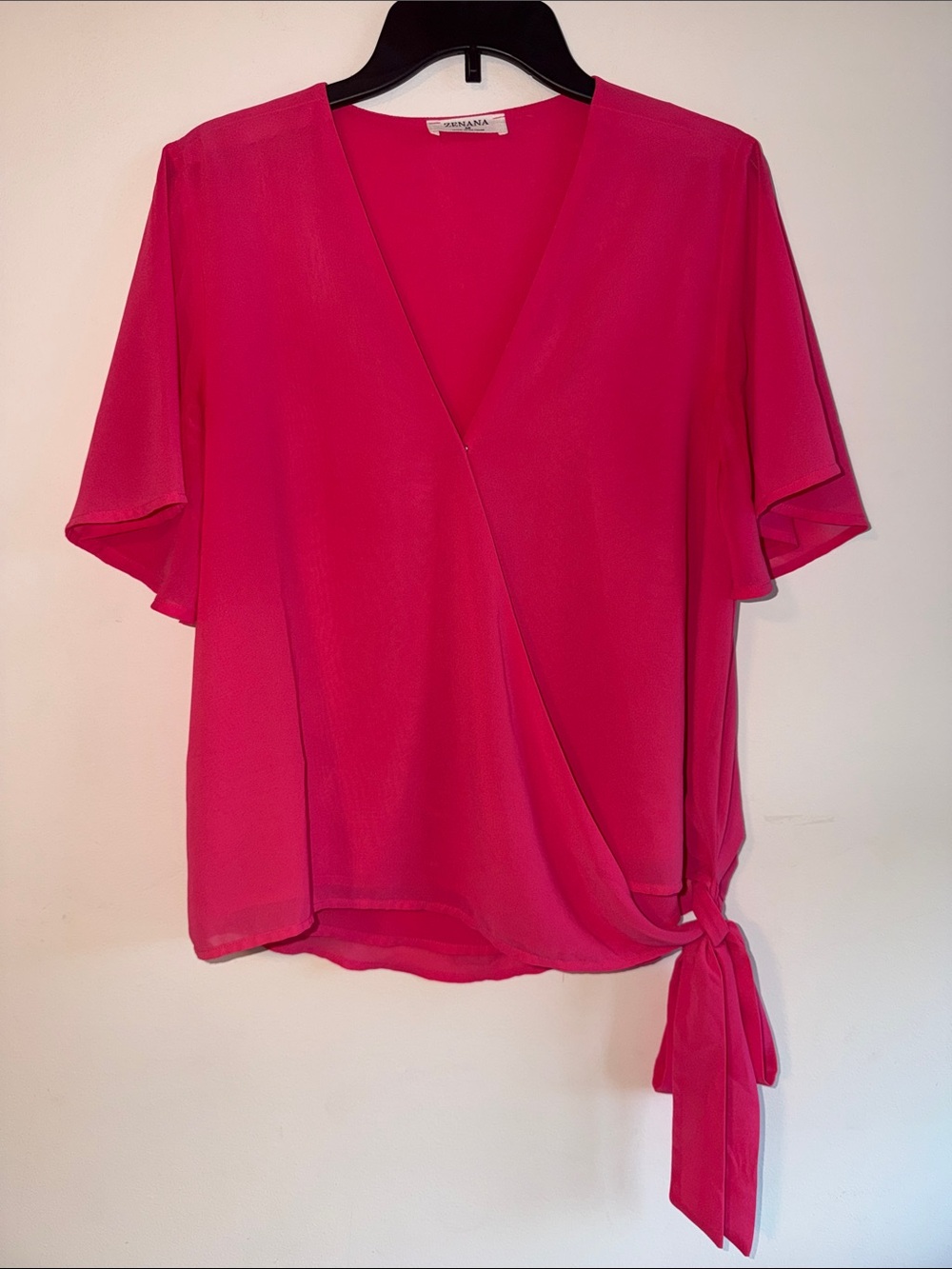 Zenana Outfitters Pink V-Neck Blouse